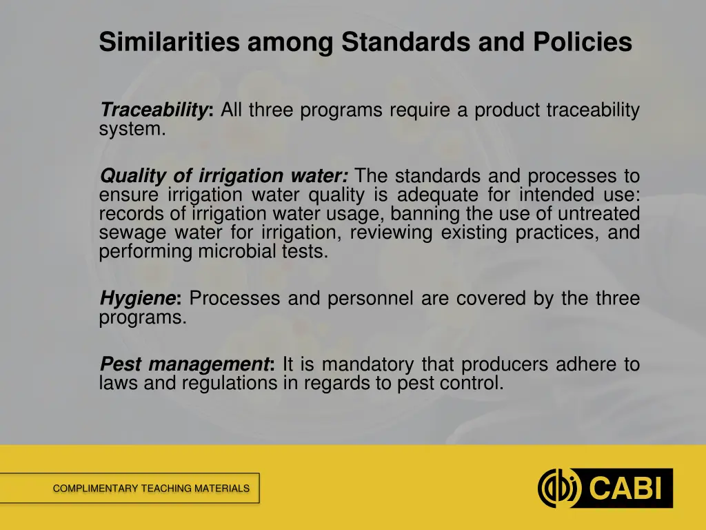 similarities among standards and policies