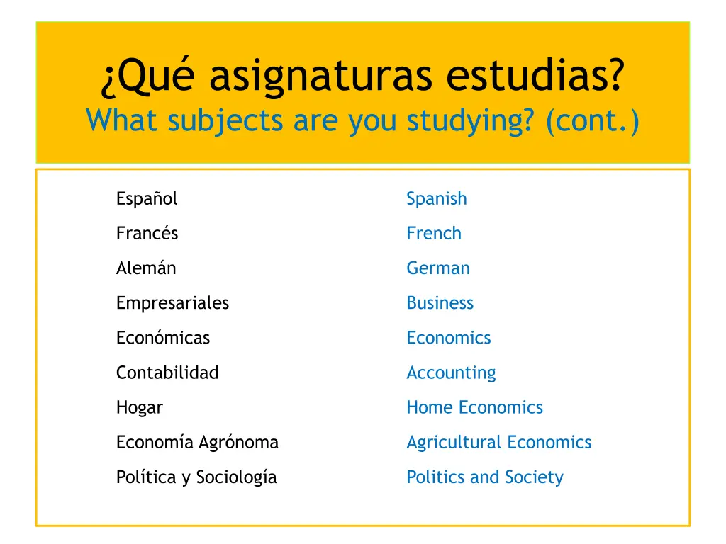 qu asignaturas estudias what subjects 1