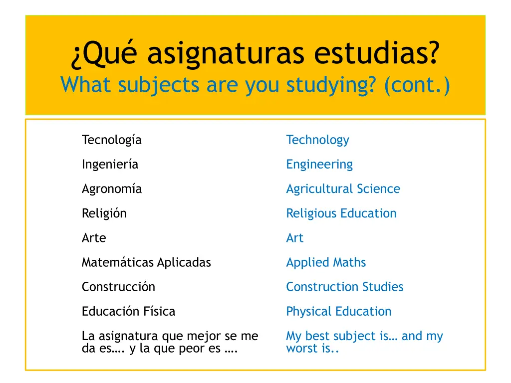 qu asignaturas estudias what subjects 2