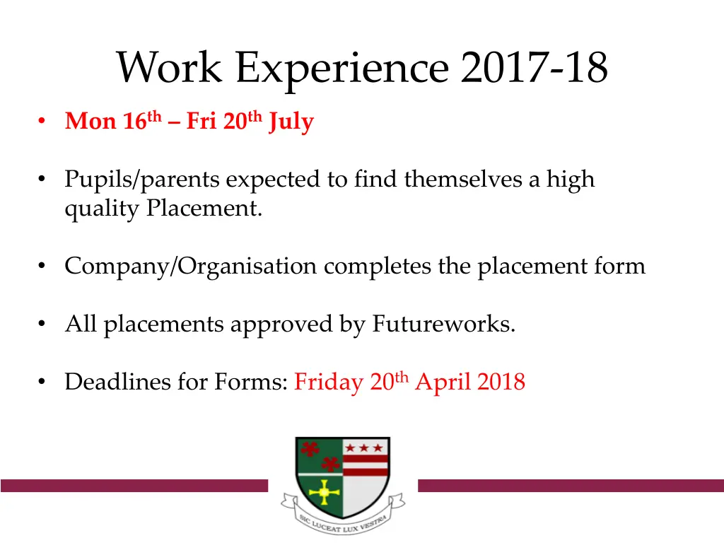 work experience 2017 18