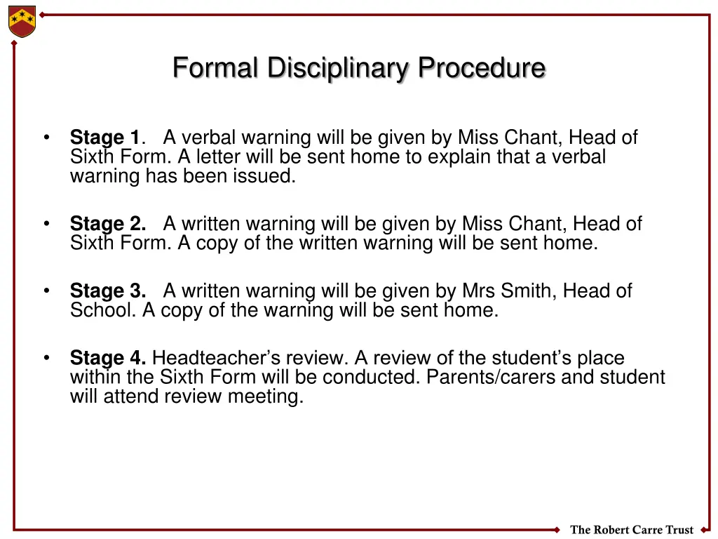 formal disciplinary procedure