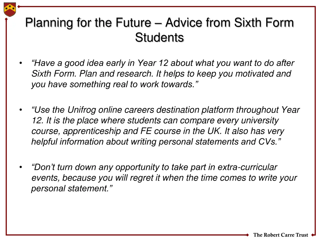 planning for the future advice from sixth form