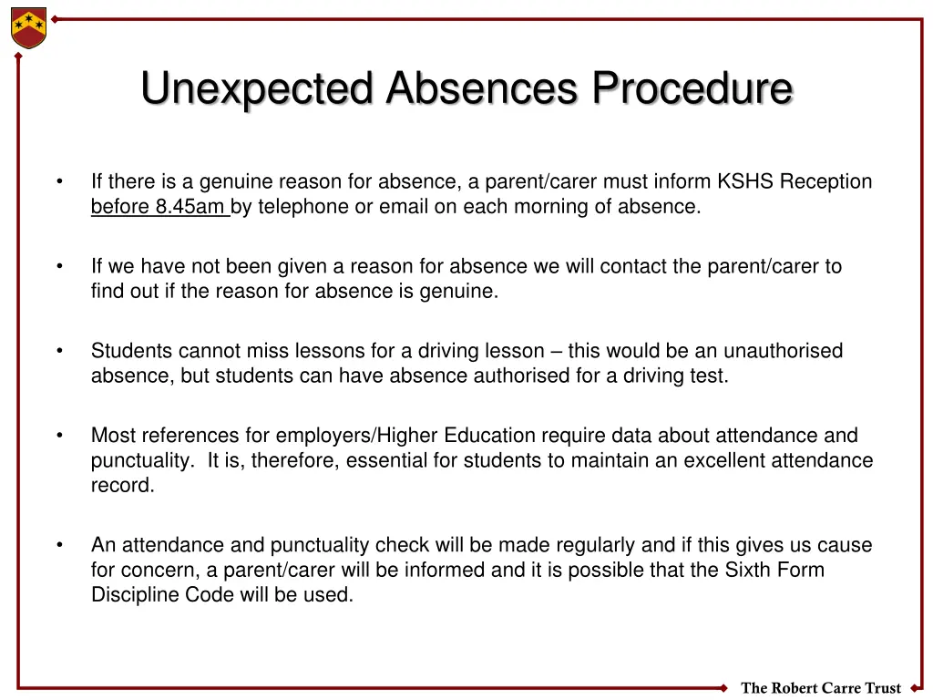 unexpected absences procedure