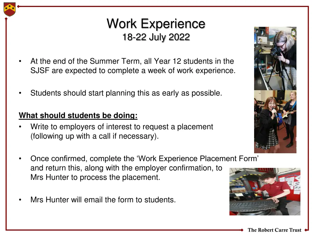 work experience 18 22 july 2022