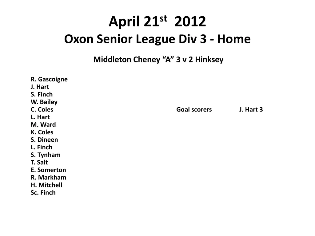 april 21 st 2012 oxon senior league div 3 home