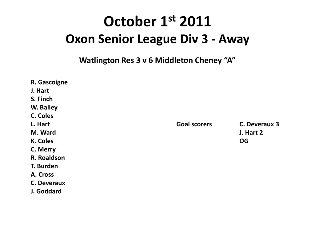 october 1 st 2011 oxon senior league div 3 away