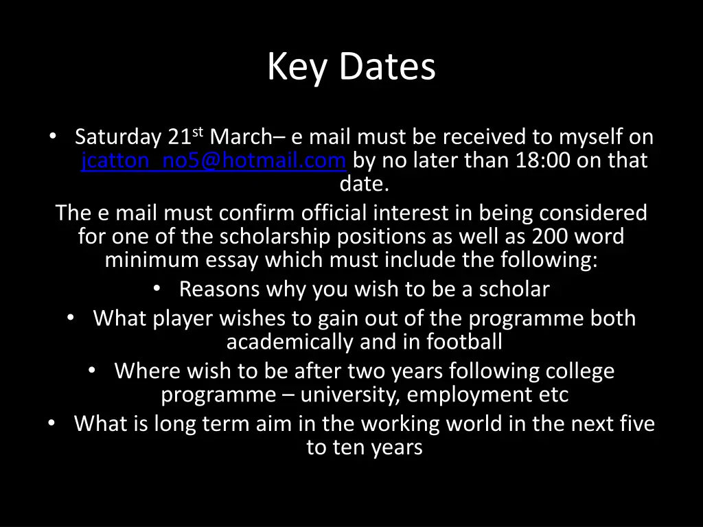 key dates