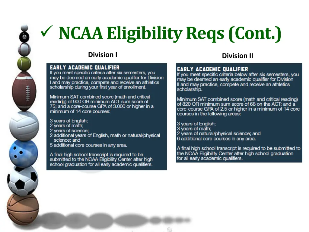 ncaa eligibility reqs cont