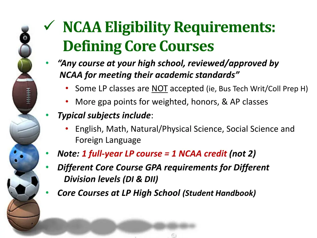 ncaa eligibility requirements defining core