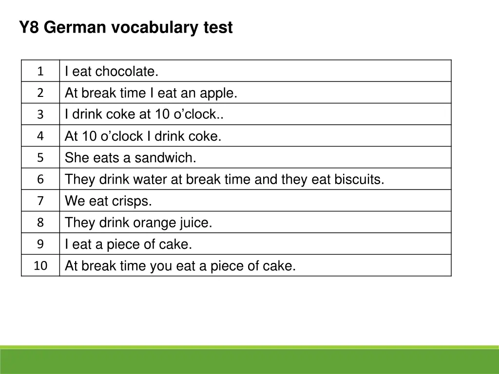 y8 german vocabulary test