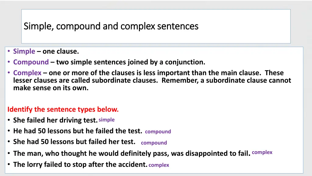 simple compound and complex sentences simple