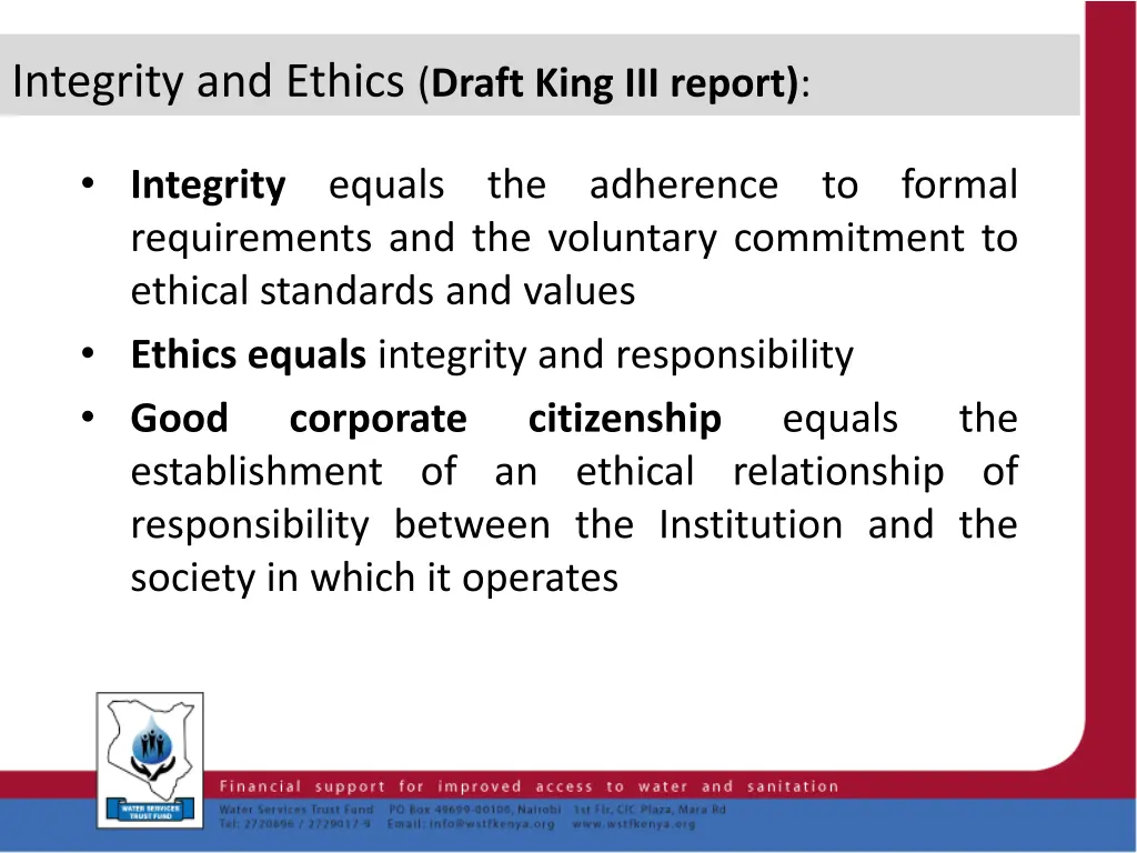 integrity and ethics draft king iii report