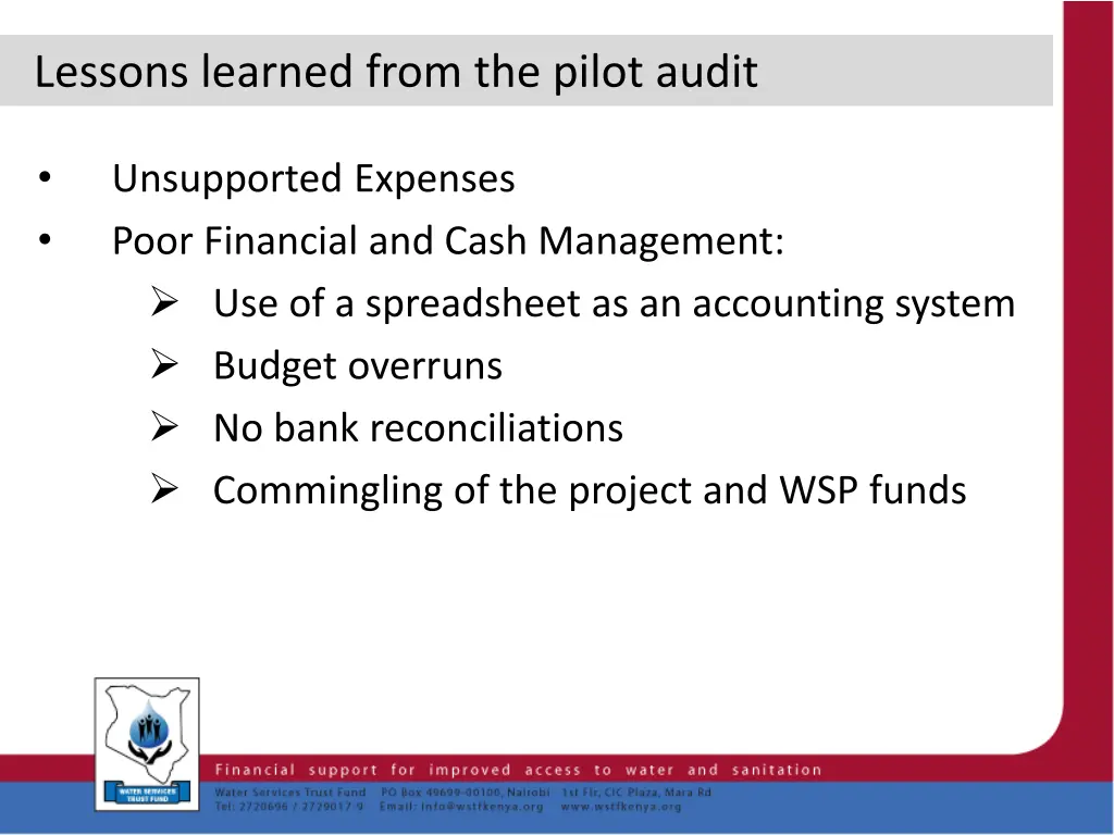 lessons learned from the pilot audit 1