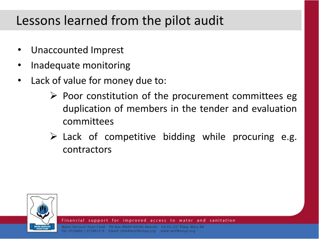 lessons learned from the pilot audit 2