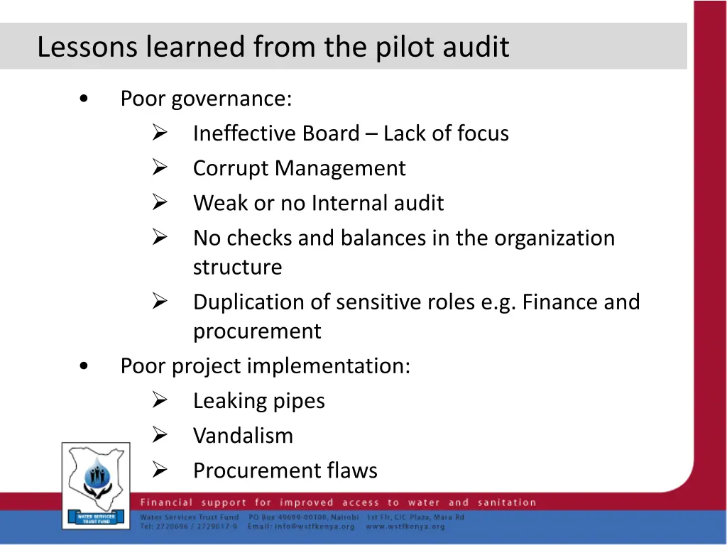 lessons learned from the pilot audit 3