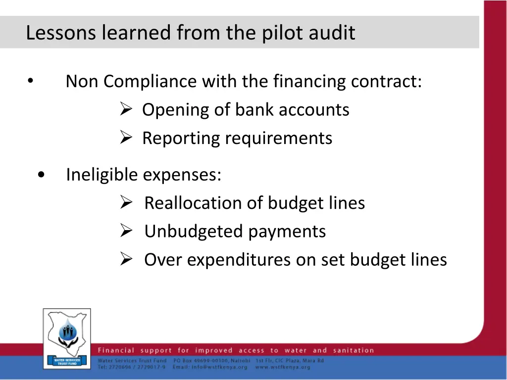 lessons learned from the pilot audit