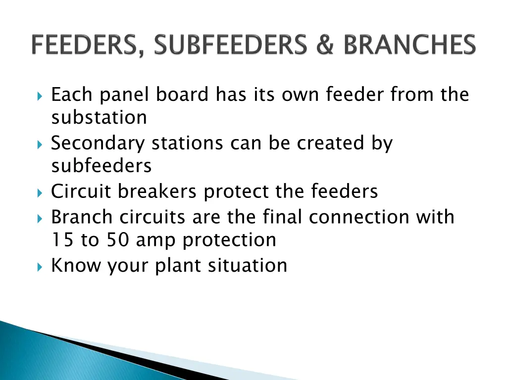 each panel board has its own feeder from