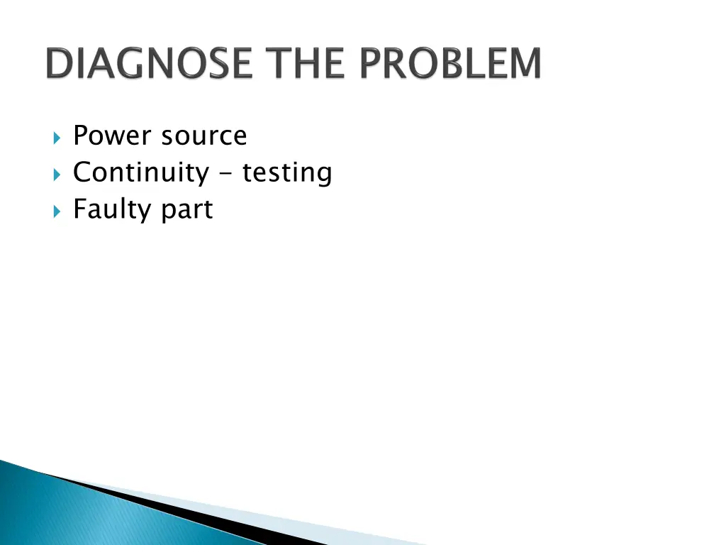 power source continuity testing faulty part