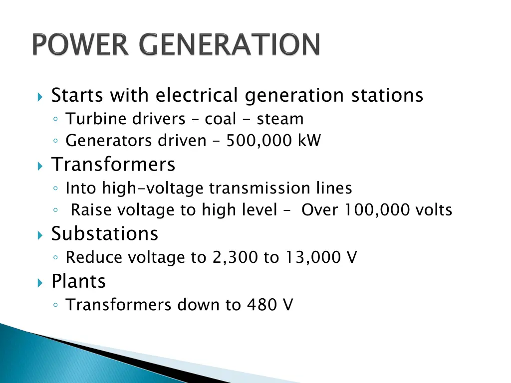 starts with electrical generation stations