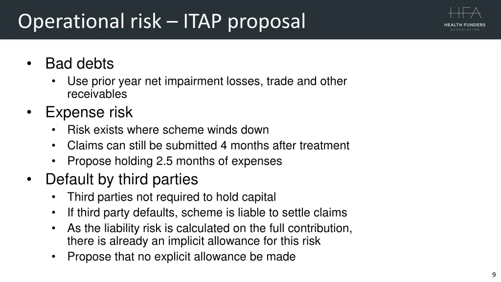 operational risk itap proposal