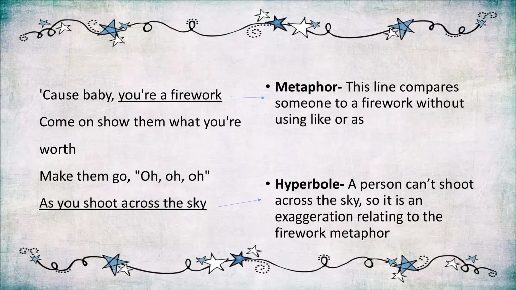 metaphor this line compares someone to a firework