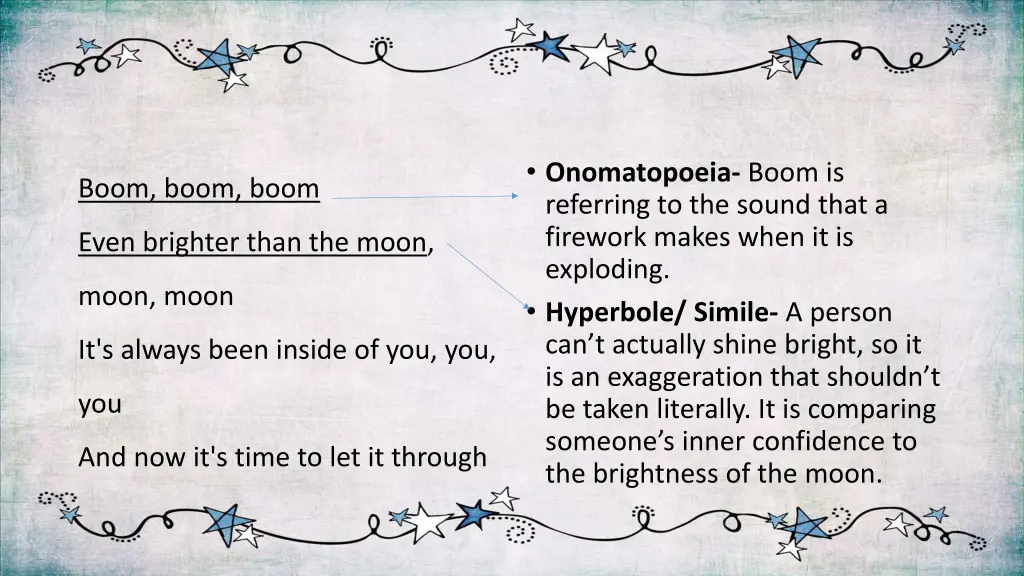 onomatopoeia boom is referring to the sound that