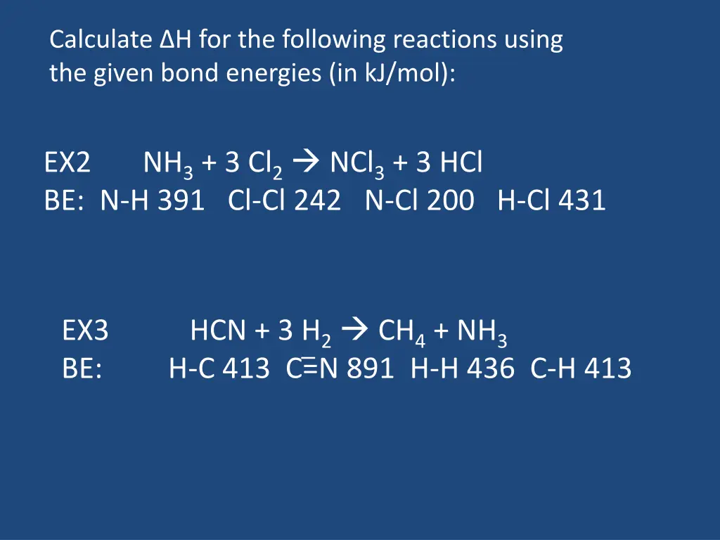 calculate h for the following reactions using