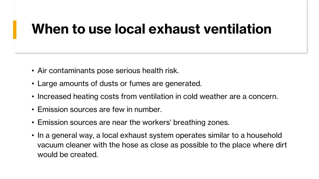 when to use local exhaust ventilation