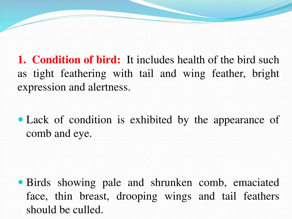 1 condition of bird it includes health