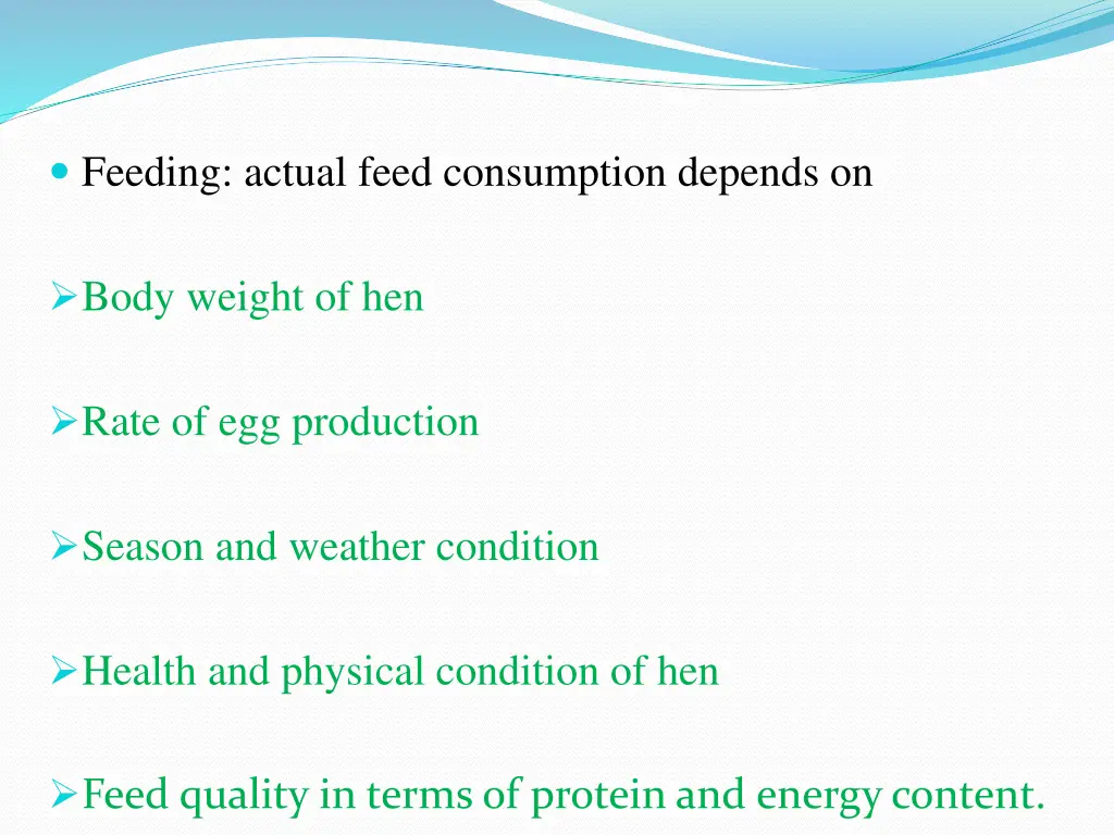 feeding actual feed consumption depends on