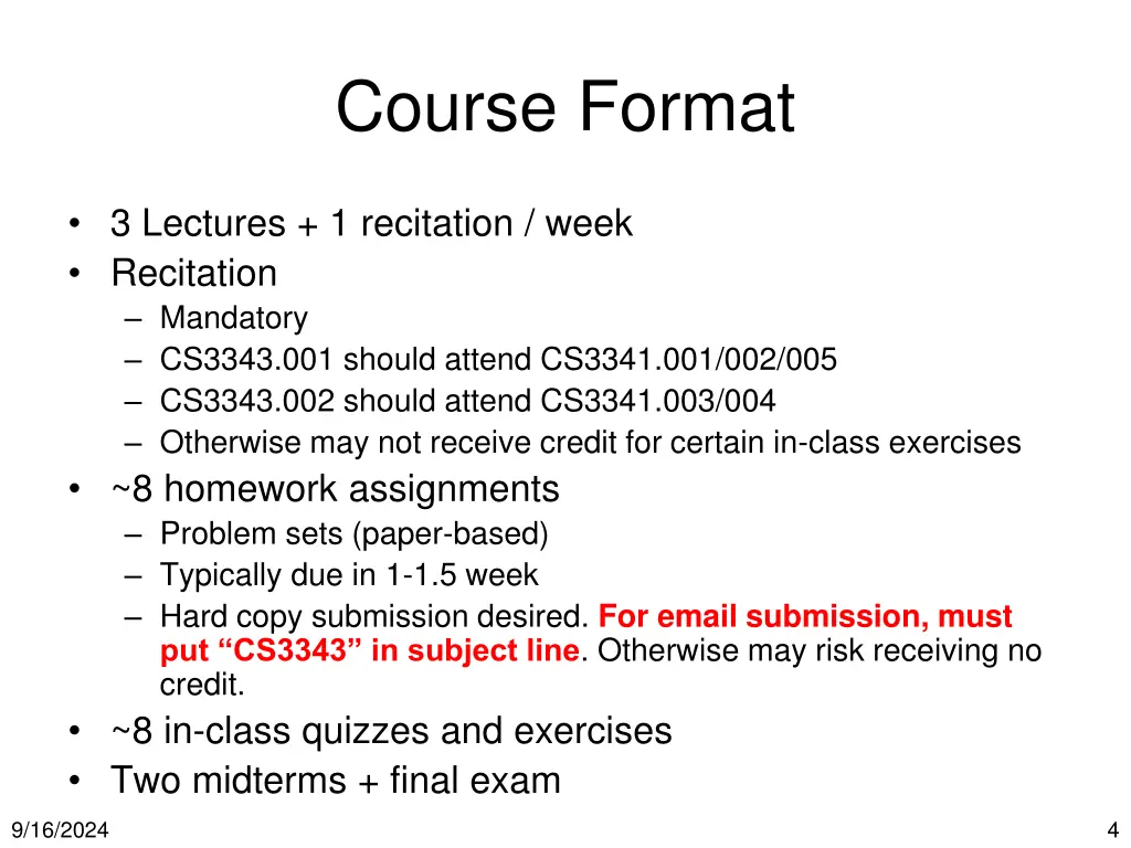 course format