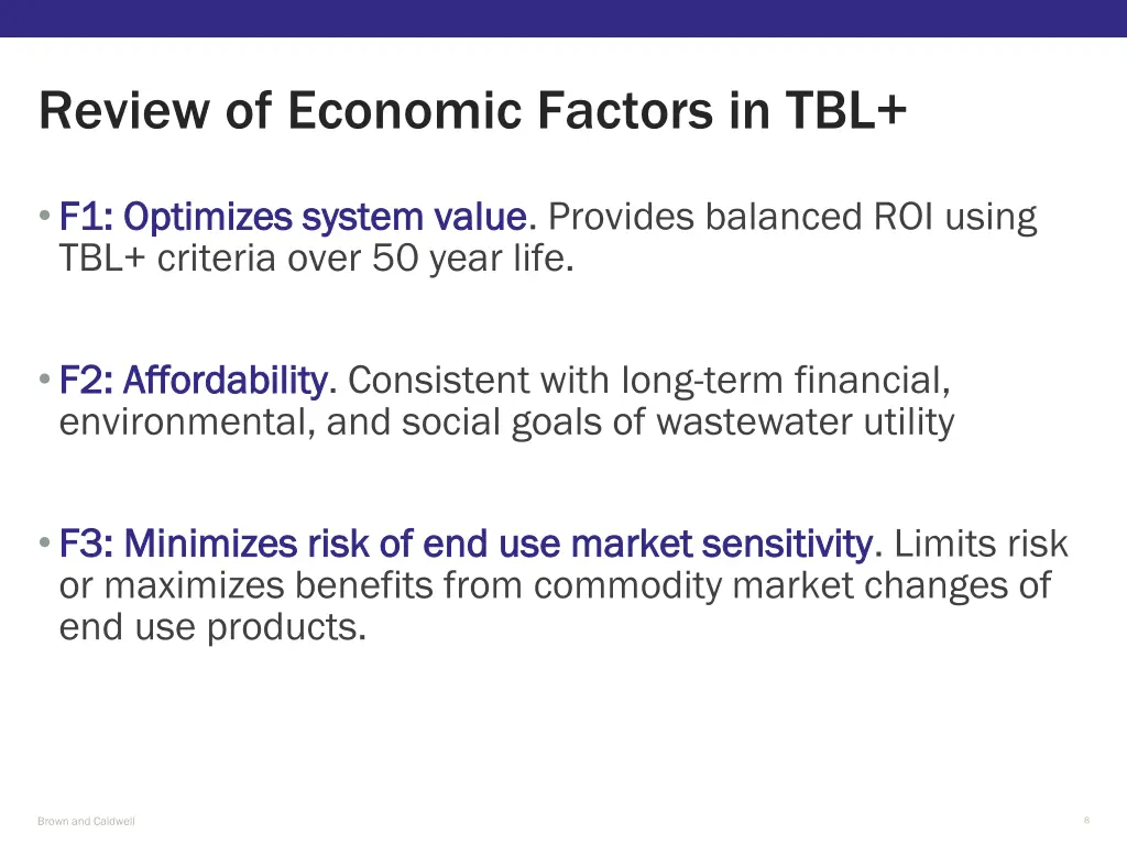 review of economic factors in tbl