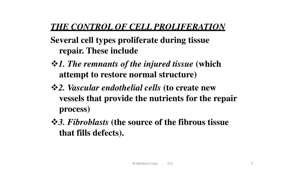 the control of cell proliferation several cell