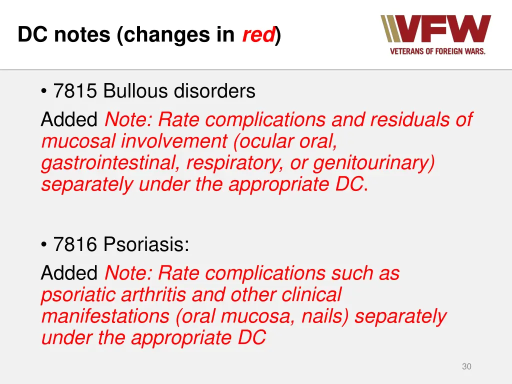 dc notes changes in red