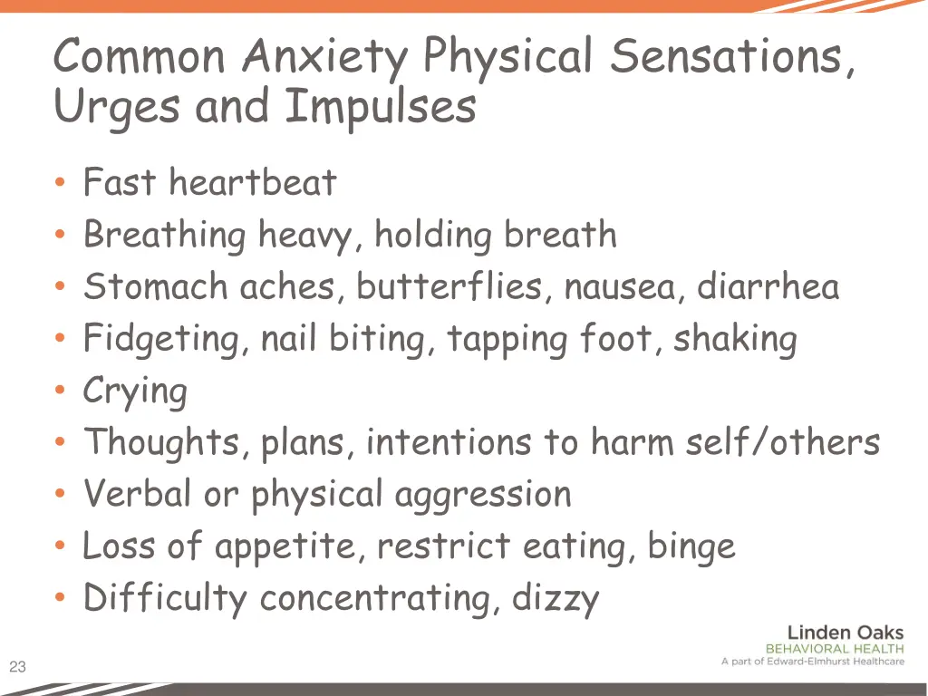 common anxiety physical sensations urges