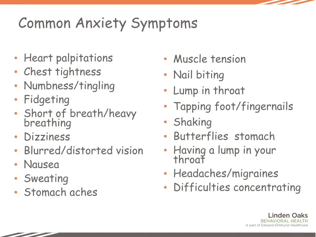 common anxiety symptoms