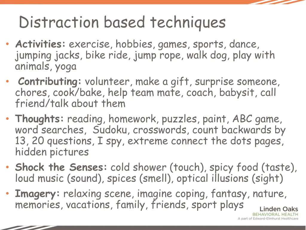 distraction based techniques activities exercise