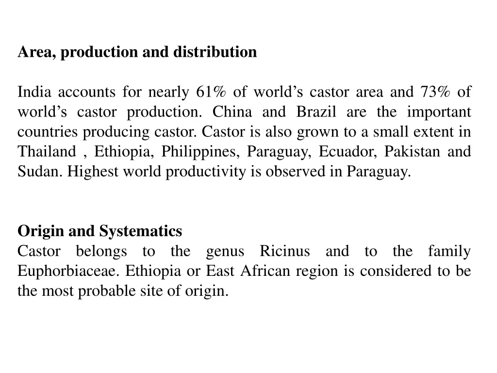 area production and distribution