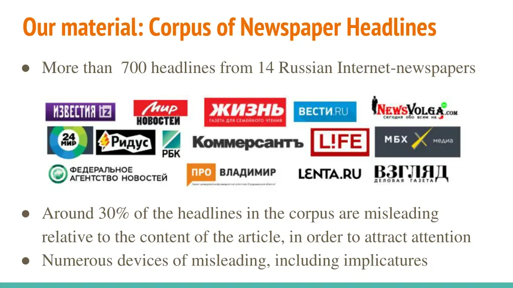 our material corpus of newspaper headlines