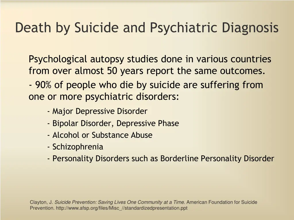 death by suicide and psychiatric diagnosis