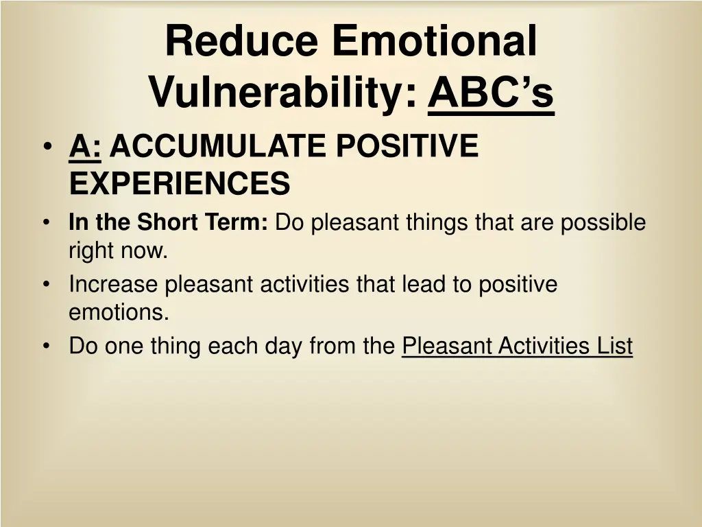 reduce emotional vulnerability abc s a accumulate