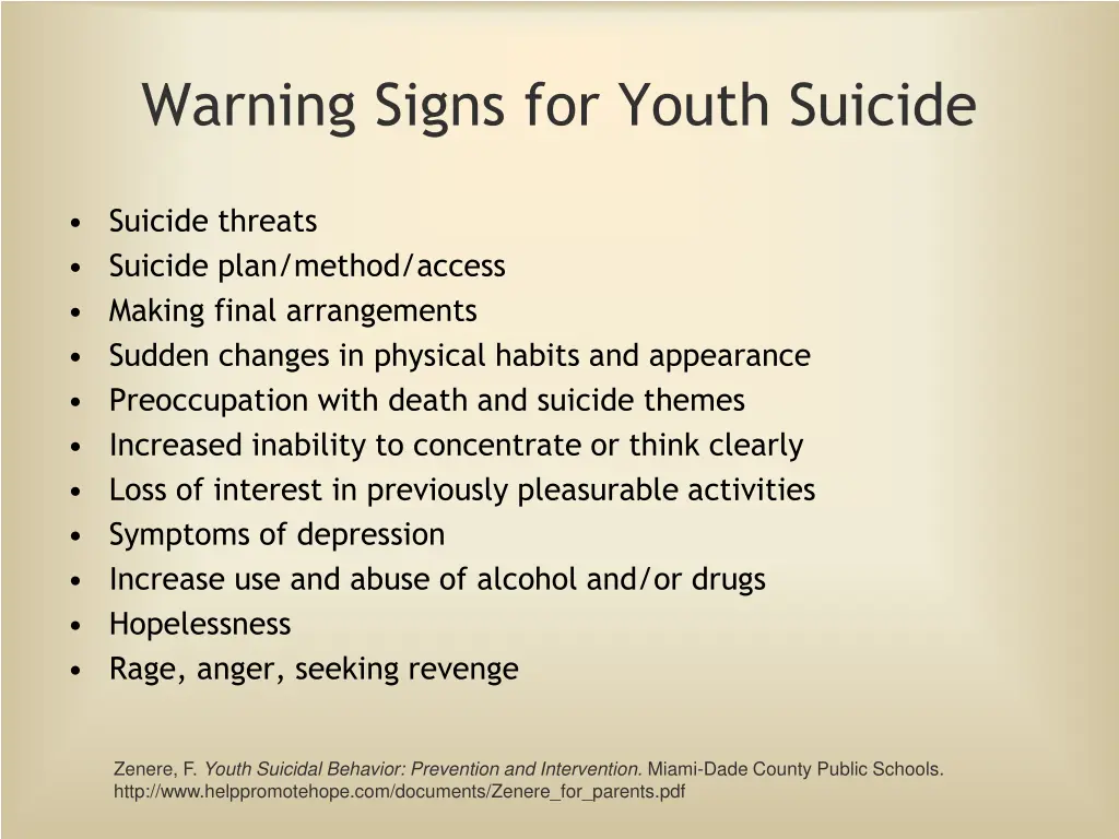 warning signs for youth suicide