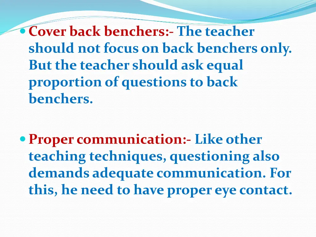 cover back benchers the teacher should not focus