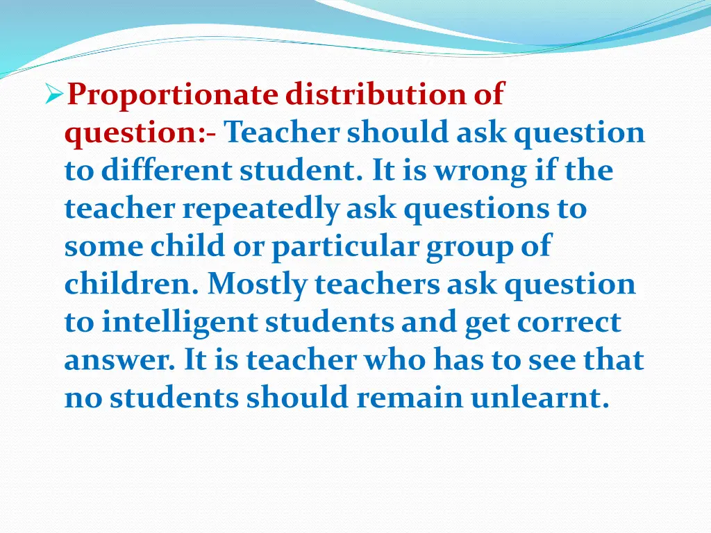 proportionate distribution of question teacher