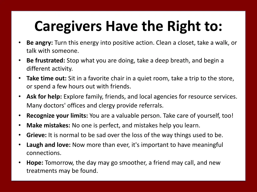 caregivers have the right to