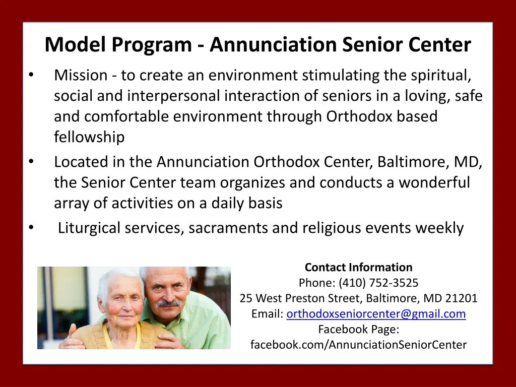 model program annunciation senior center