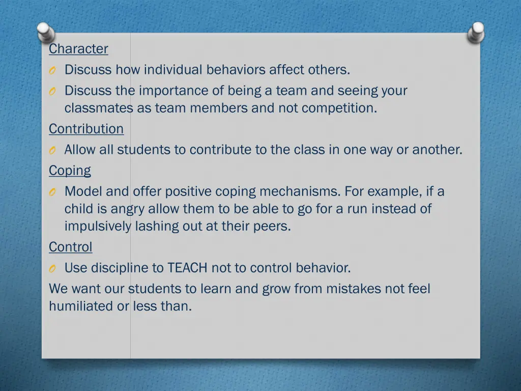 character o discuss how individual behaviors