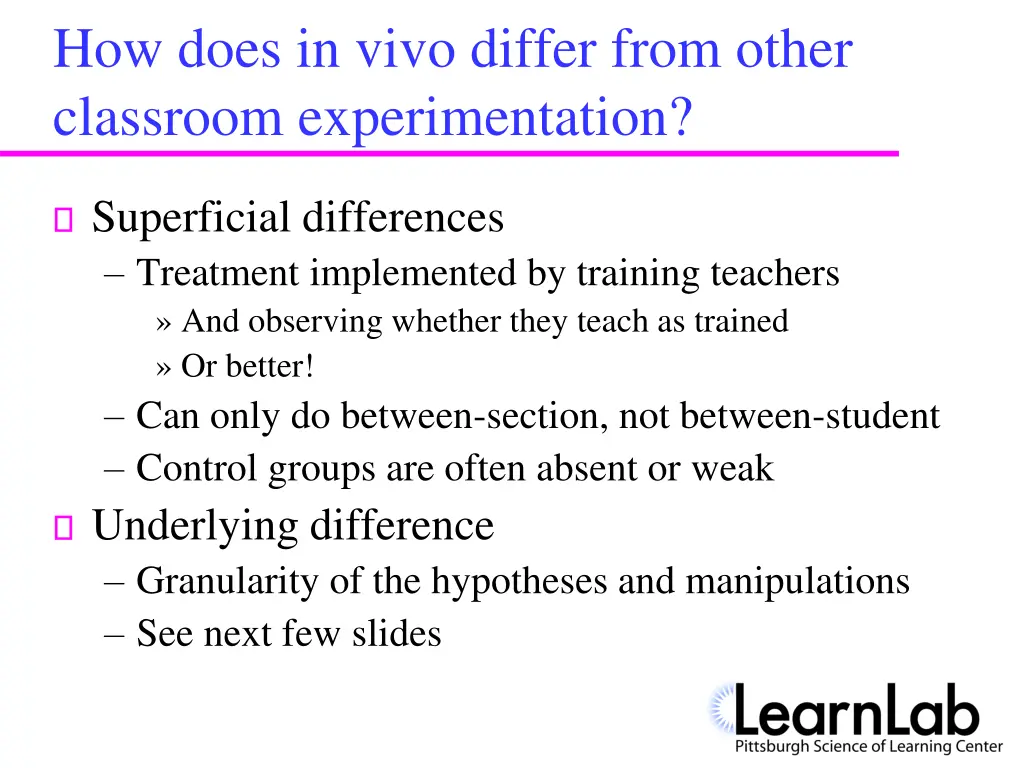 how does in vivo differ from other classroom