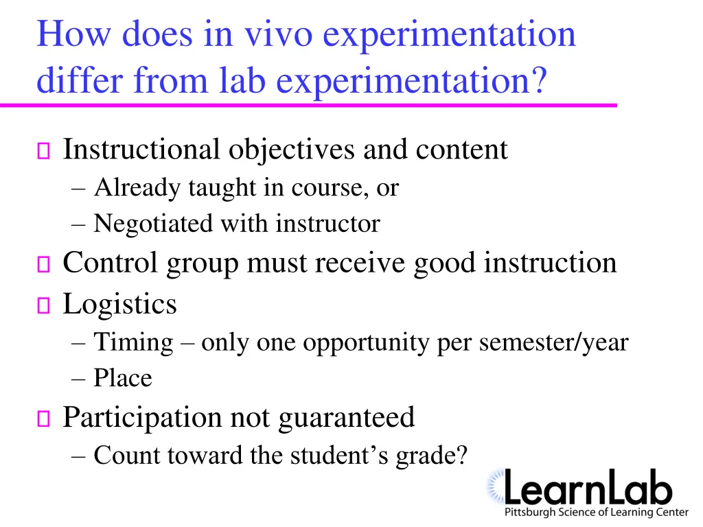 how does in vivo experimentation differ from 1