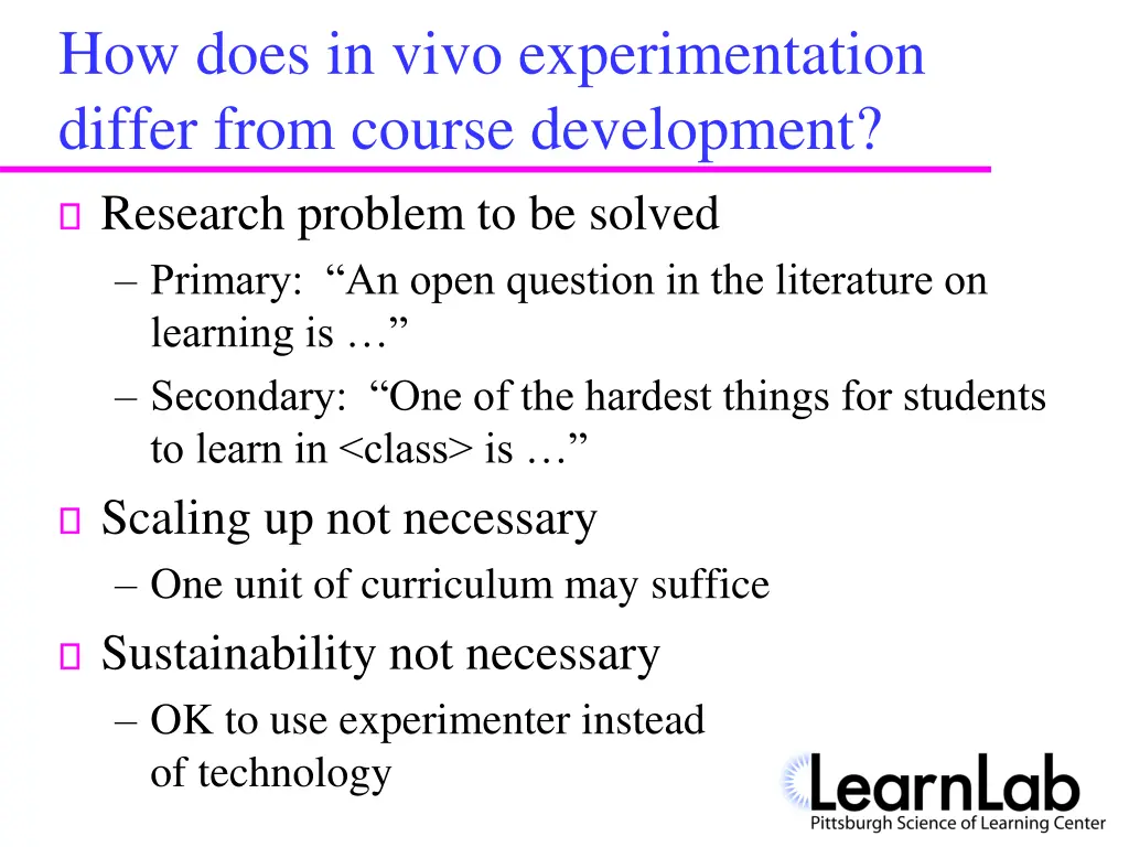 how does in vivo experimentation differ from